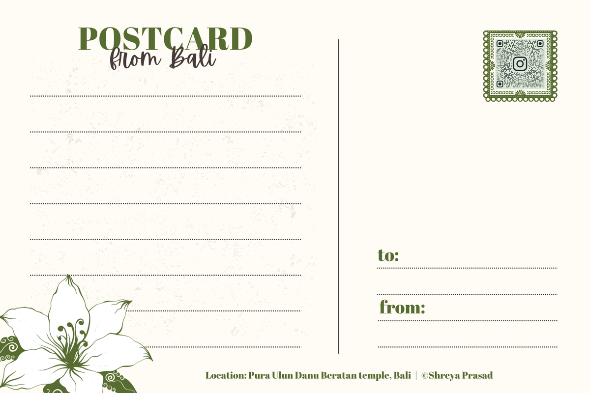 Postcard from Bali - back design with writing space